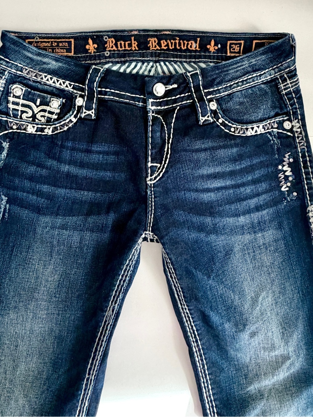 Rock Revival Jeans Womens Size 26 Kai Skinny Y2K Dark Blue Denim Embellished - Picture 10 of 13